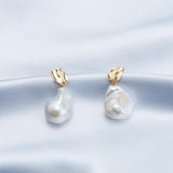 18K Gold Baroque Pendant Pearl Earrings - Gembea Jewelry