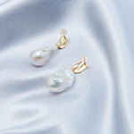 18K Gold Baroque Pendant Pearl Earrings - Gembea Jewelry