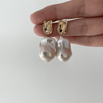 18K Gold Baroque Pendant Pearl Earrings - Gembea Jewelry