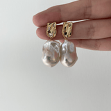 18K Gold Baroque Pendant Pearl Earrings - Gembea Jewelry