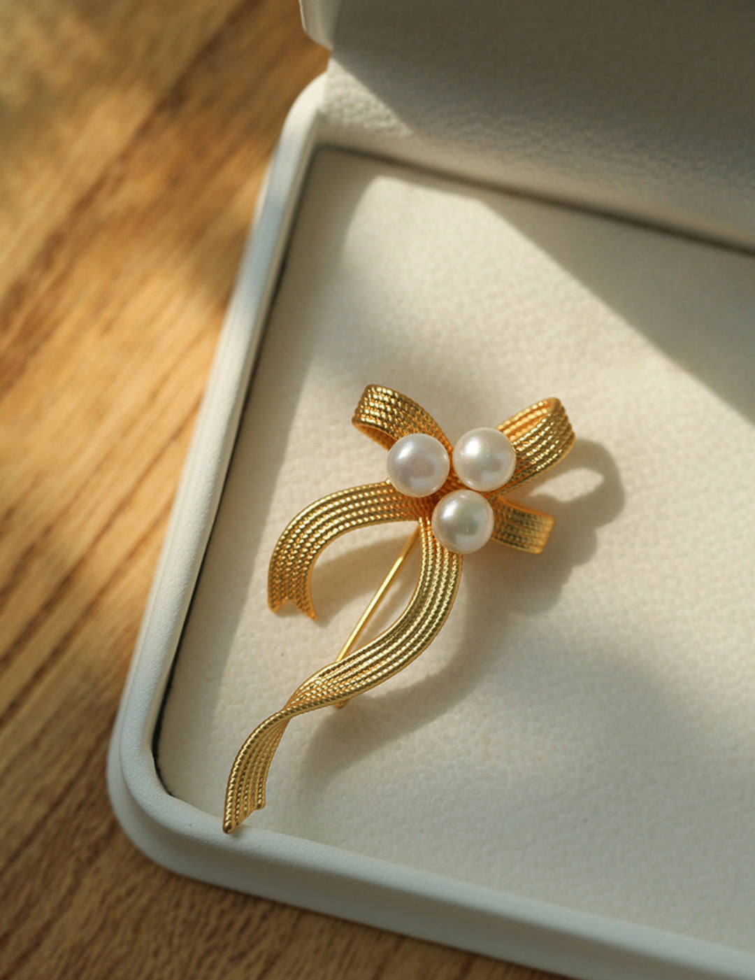 Elegant Bow Freshwater Pearl Brooch gembea jewelry