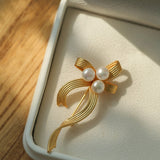 Elegant Bow Freshwater Pearl Brooch gembea jewelry