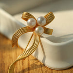 Elegant Bow Freshwater Pearl Brooch gembea jewelry