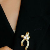 Elegant Bow Freshwater Pearl Brooch gembea jewelry
