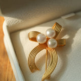 Elegant Bow Freshwater Pearl Brooch gembea jewelry