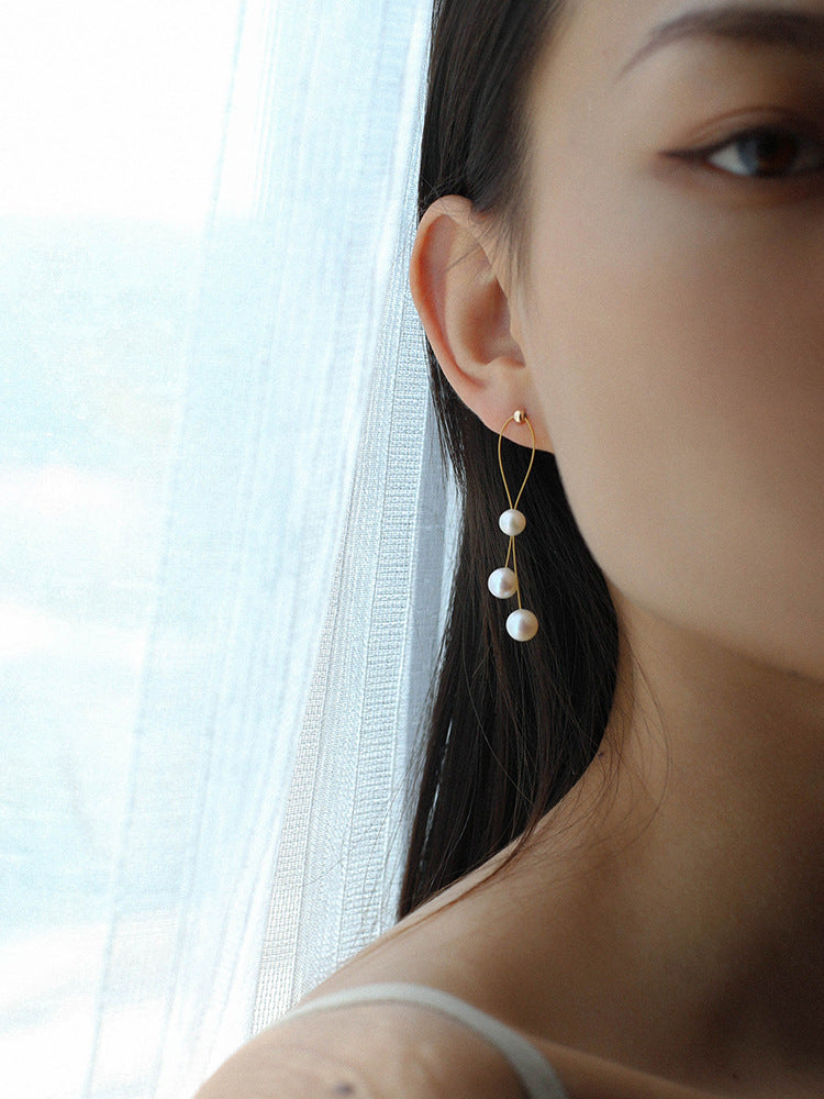 Elegant Gold Wire Pearl Earrings Gembea jewelry