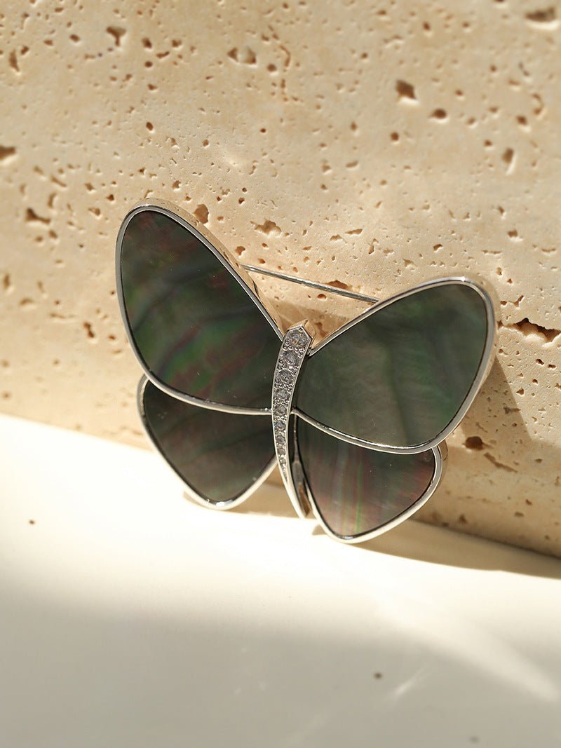 Elegant Gray Mother of Pearl Butterfly Brooch gembea jewelry