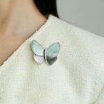 Elegant Gray Mother of Pearl Butterfly Brooch gembea jewelry