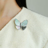 Elegant Gray Mother of Pearl Butterfly Brooch gembea jewelry