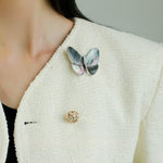 Elegant Gray Mother of Pearl Butterfly Brooch gembea jewelry