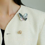 Elegant Gray Mother of Pearl Butterfly Brooch gembea jewelry
