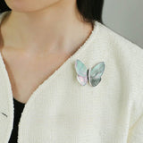Elegant Gray Mother of Pearl Butterfly Brooch gembea jewelry