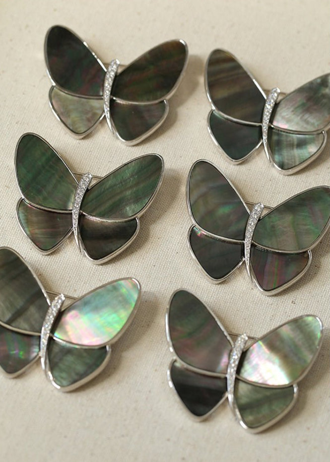 Elegant Gray Mother of Pearl Butterfly Brooch gembea jewelry