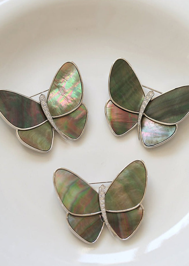 Elegant Gray Mother of Pearl Butterfly Brooch gembea jewelry
