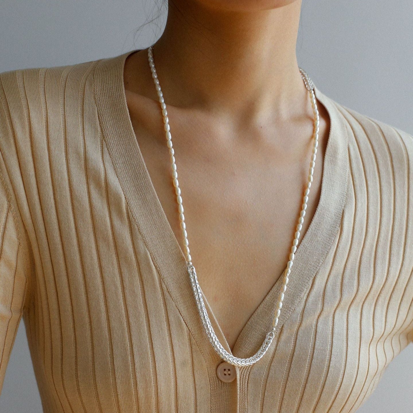 Elegant Long Chunky Chain Splicing Pearl Necklace gembea jewelry