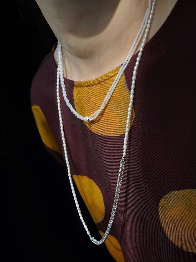 Elegant Long Chunky Chain Splicing Pearl Necklace gembea jewelry