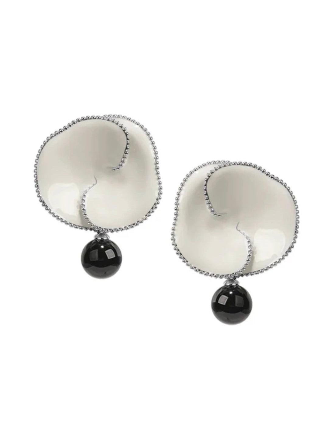 Enamel Flower Pearl Black Agate Earrings gembea jewelry