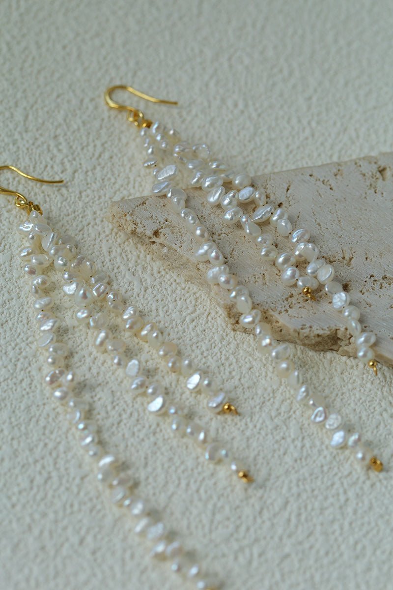 Extra Long Irregular Pearl Drop Earrings gembea jewelry