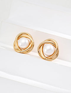 Fashion Spiral Pearl Stud Earrings Sale - Gembea Jewelry