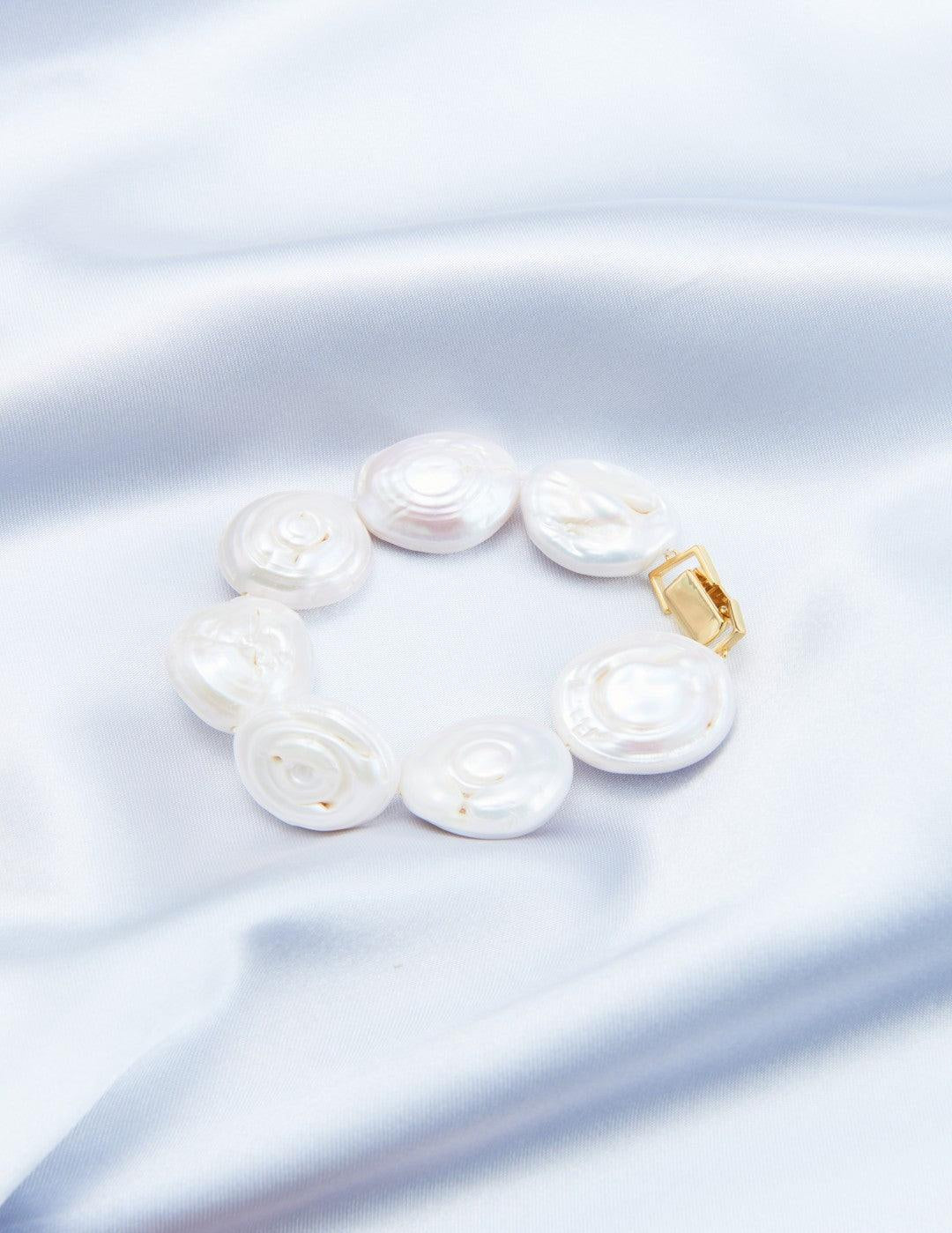 Flat Round Baroque Beaded Pearl Bracelet - Gembea Jewelry