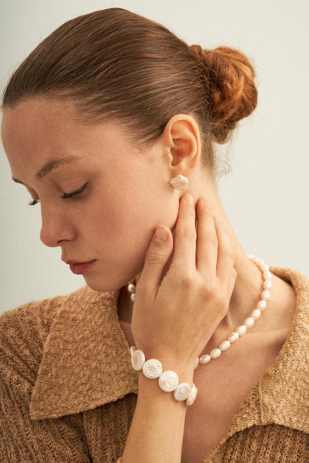 Flat Round Baroque Beaded Pearl Bracelet - Gembea Jewelry