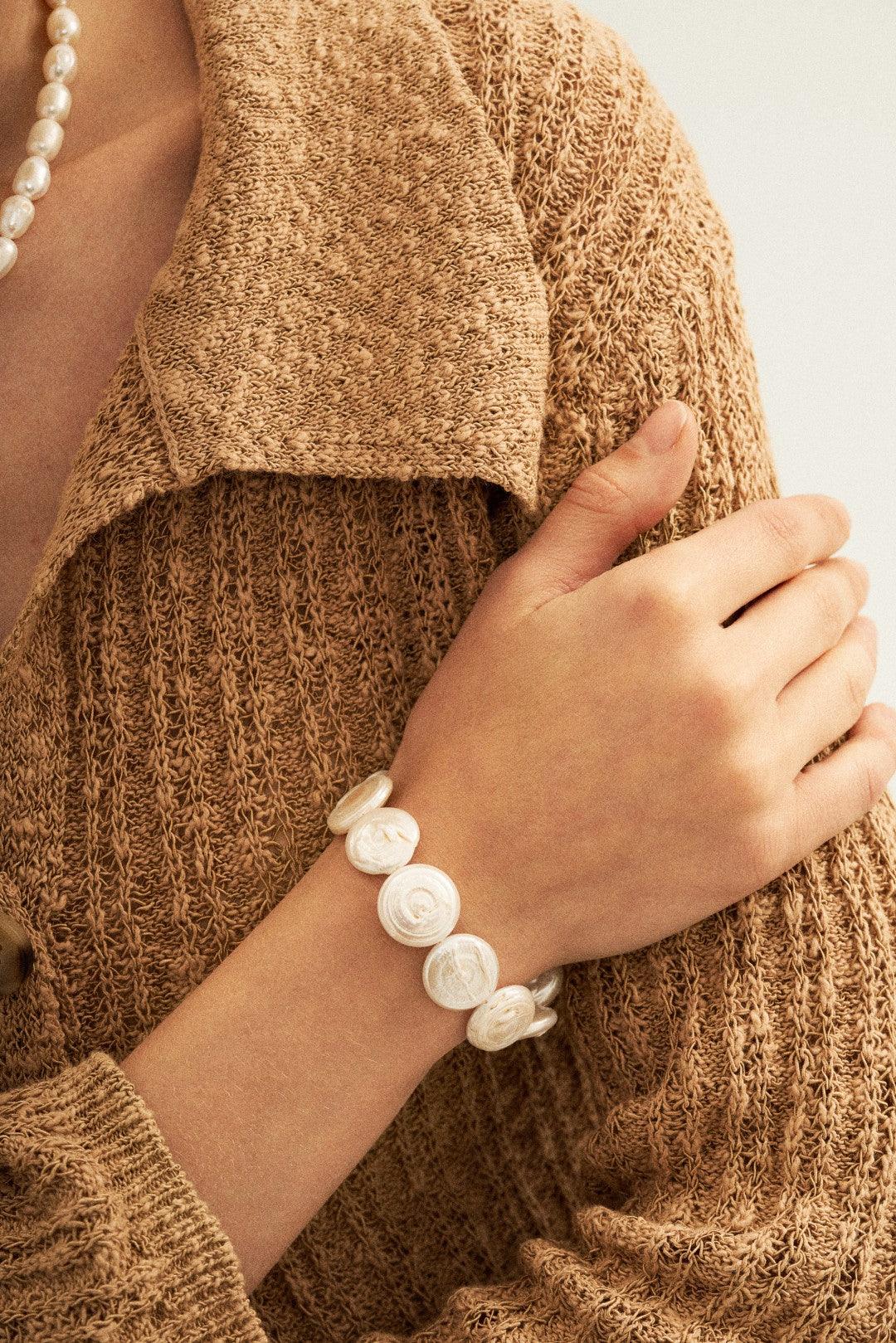 Flat Round Baroque Beaded Pearl Bracelet - Gembea Jewelry