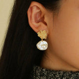 Foil Petals Baroque Stud Earrings - Gembea Jewelry