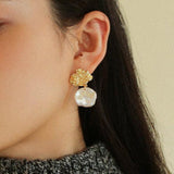 Foil Petals Baroque Stud Earrings - Gembea Jewelry