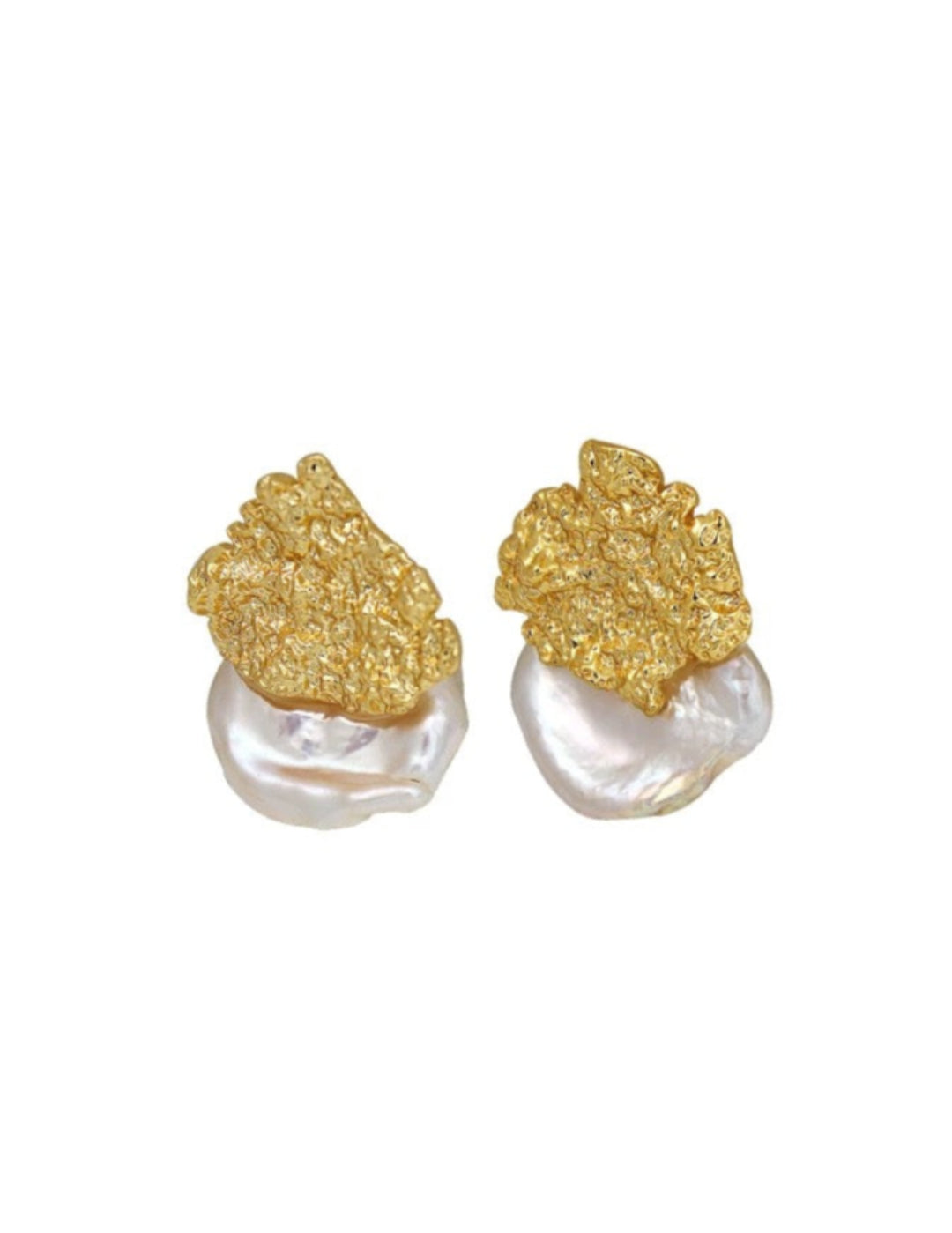 Foil Petals Baroque Pearl Stud Earrings GEMBEA JEWELRY