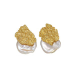 Foil Petals Baroque Pearl Stud Earrings GEMBEA JEWELRY