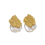 Foil Petals Baroque Pearl Stud Earrings GEMBEA JEWELRY