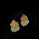 Foil Petals Baroque Pearl Stud Earrings GEMBEA JEWELRY