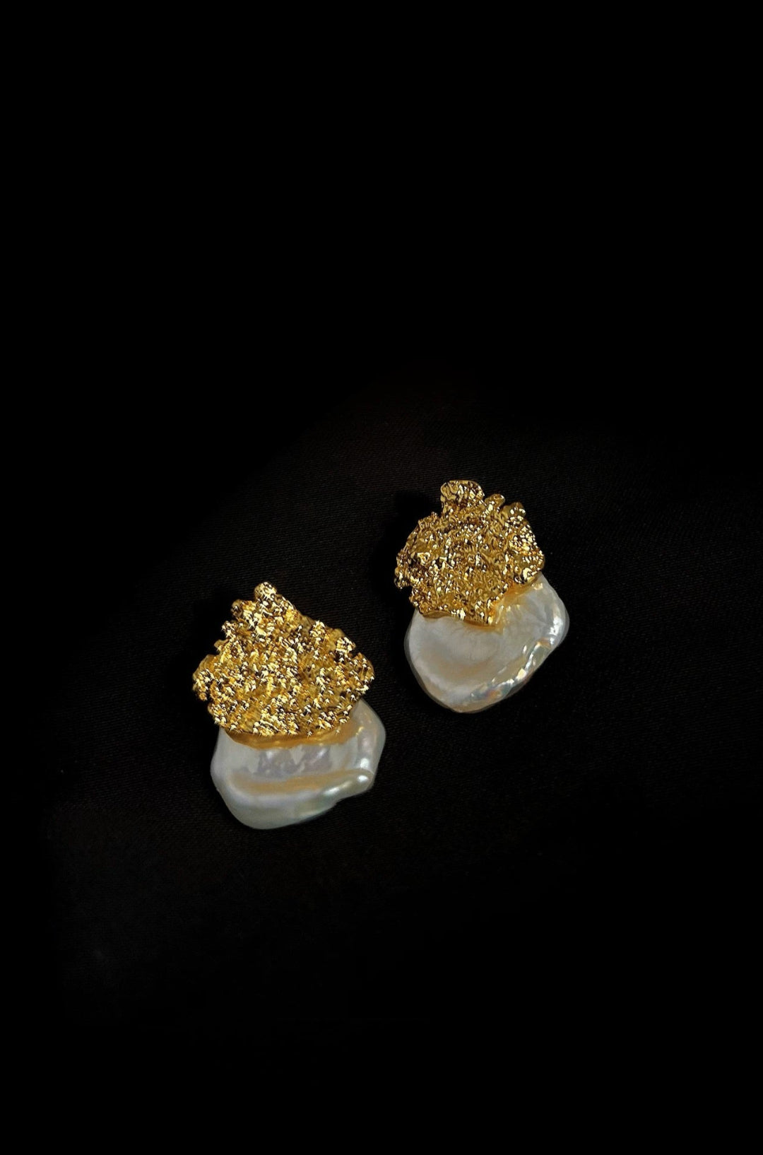 Foil Petals Baroque Pearl Stud Earrings GEMBEA JEWELRY