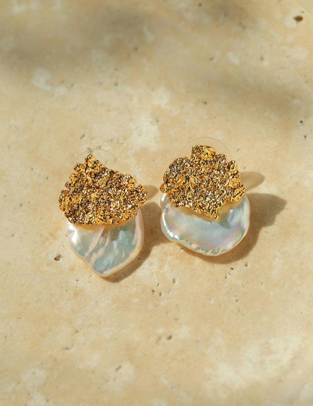 Foil Petals Baroque Stud Earrings - Gembea Jewelry