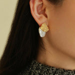 Foil Petals Baroque Stud Earrings - Gembea Jewelry