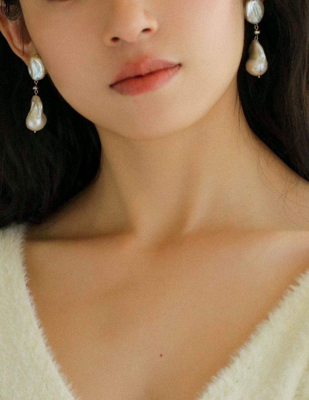 Freshwater Baroque Pearl Drop Earrings - Gembea Jewelry