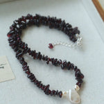 Garnet Stone Petal Baroque Pearl Necklace gembea jewelry