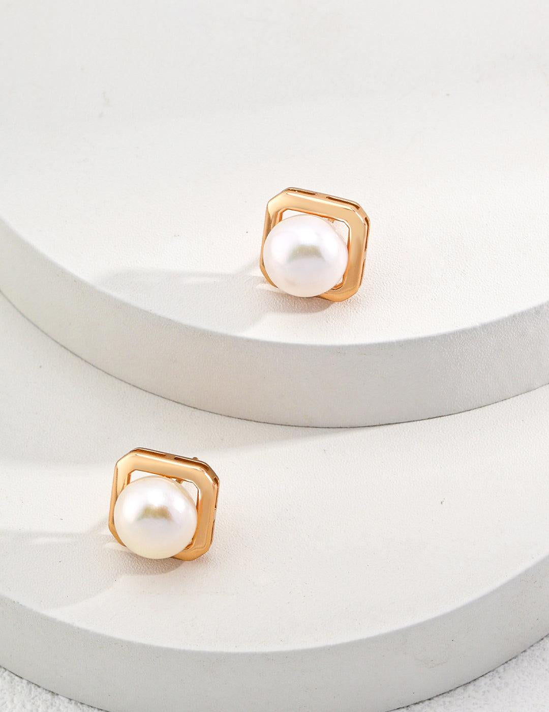 Geometric Freshwater Pearl Earrings - Gembea Jewelry