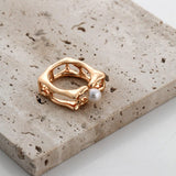 Geometric Square Sterling Silver Pearl Rings - Gembea Jewelry