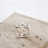 Geometric Square Sterling Silver Pearl Rings - Gembea Jewelry