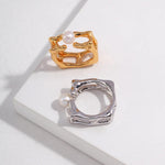 Geometric Square Sterling Silver Pearl Rings - Gembea Jewelry