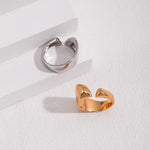 Geometrically Cut Surface Sterling Silver Open Rings - Gembea Jewelry