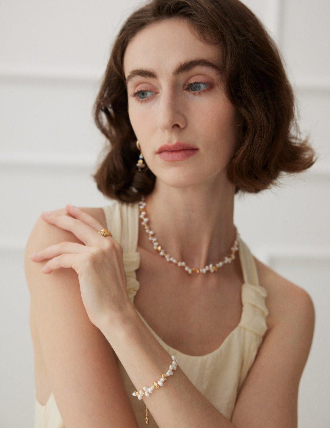 Gold Bean Freshwater Pearl Beaded Bracelet - Gembea Jewelry