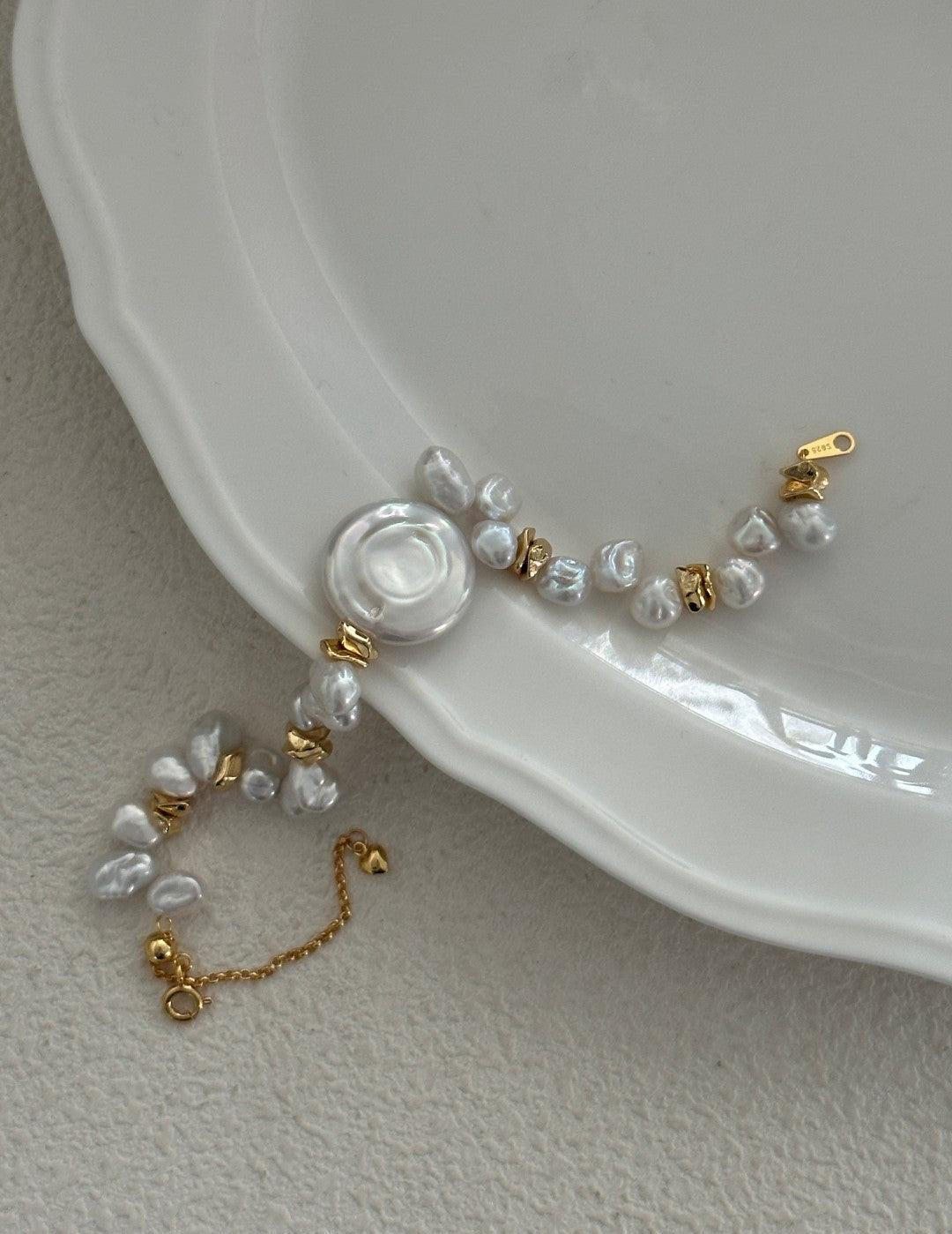 Round Baroque Gold Bean Pearl Bracelet - Gembea Jewelry