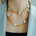 Gold Coin Baroque Pearl Necklace-Gembea Jewelry