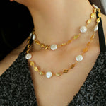 Gold Coin Baroque Pearl Necklace-Gembea Jewelry