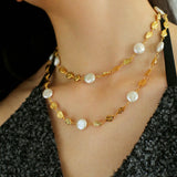 Gold Coin Baroque Pearl Necklace-Gembea Jewelry