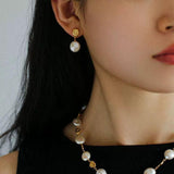 Irregular Gold Coin Button Pearl Earrings - Gembea Jewelry