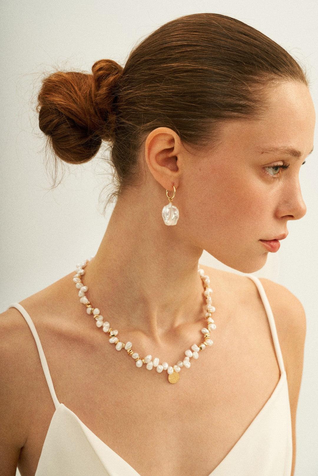Gold Coin Pendant Baroque Pearl Necklace - Gembea Jewelry
