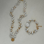 Gold Coin Pendant Baroque Pearl Necklace - Gembea Jewelry